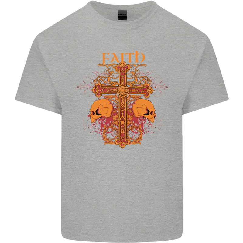 Faith Demonic Skulls Gothic Heavy Metal Kids T-Shirt Childrens Sports Grey
