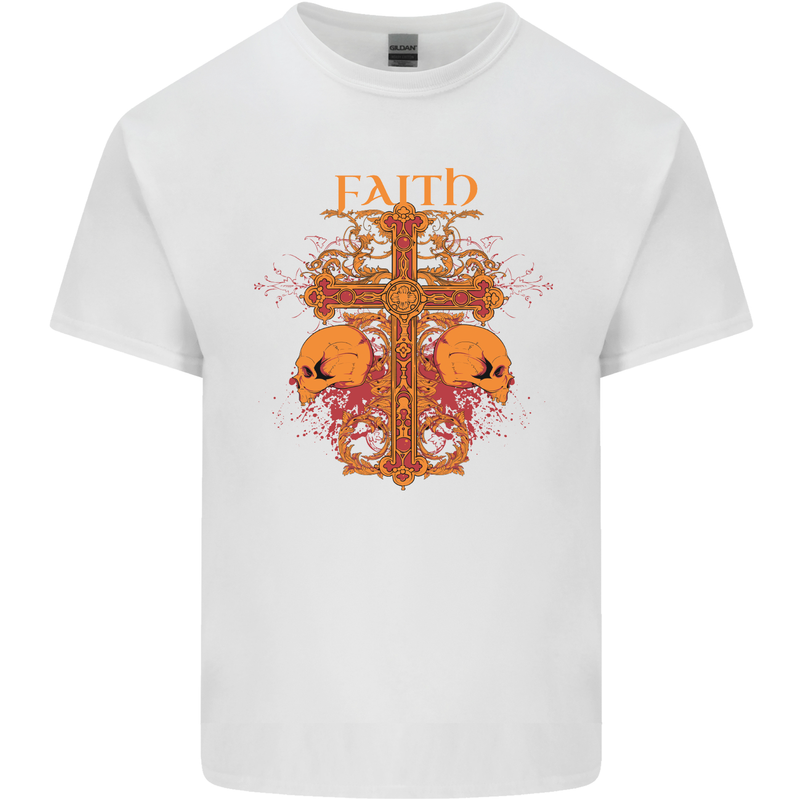 Faith Demonic Skulls Gothic Heavy Metal Kids T-Shirt Childrens White