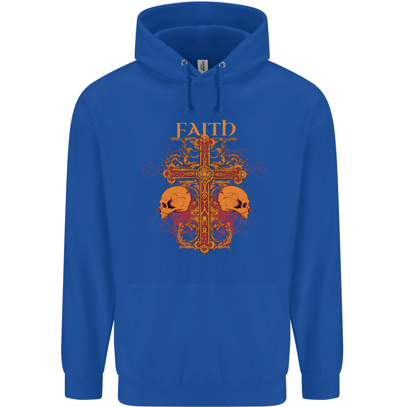 Faith Demonic Skulls Gothic Heavy Metal Mens 80% Cotton Hoodie Royal Blue