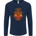 Faith Demonic Skulls Gothic Heavy Metal Mens Long Sleeve T-Shirt Navy Blue