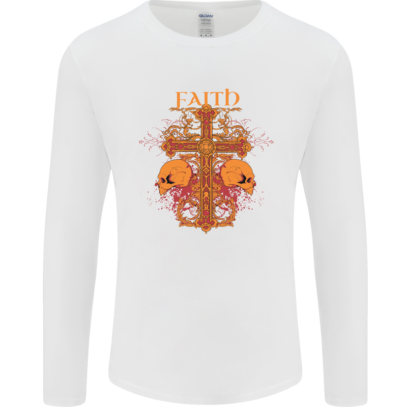 Faith Demonic Skulls Gothic Heavy Metal Mens Long Sleeve T-Shirt White