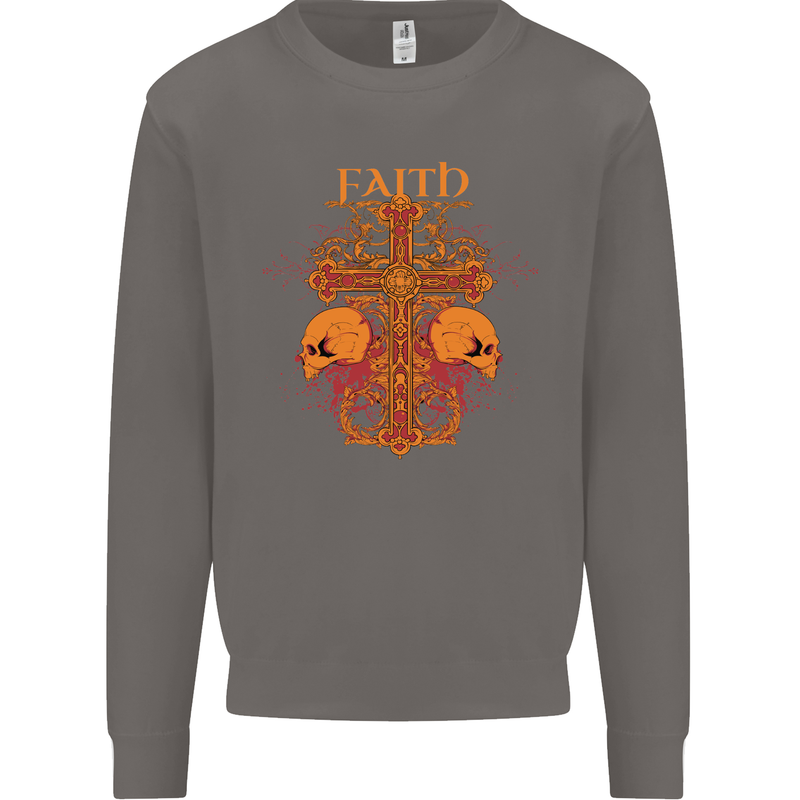 Faith Demonic Skulls Gothic Heavy Metal Mens Sweatshirt Jumper Charcoal