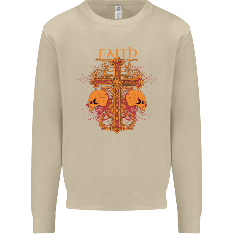 Faith Demonic Skulls Gothic Heavy Metal Mens Sweatshirt Jumper Sand
