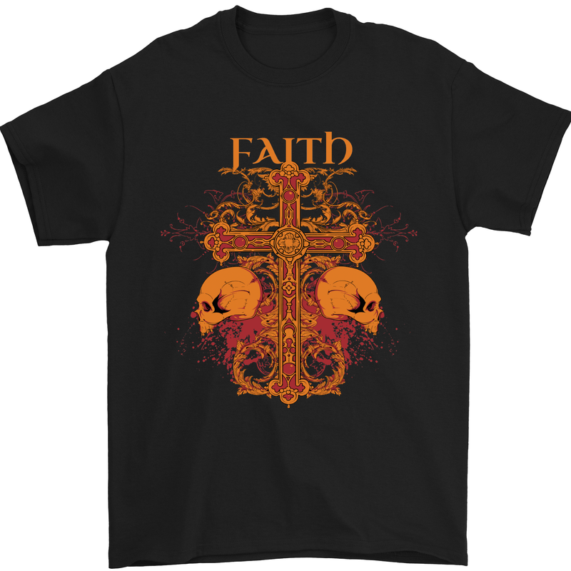 Faith Demonic Skulls Gothic Heavy Metal Mens T-Shirt Cotton Gildan Black