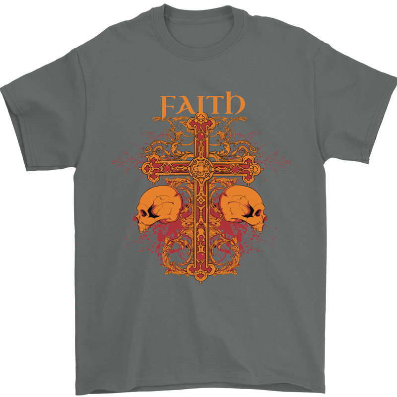 Faith Demonic Skulls Gothic Heavy Metal Mens T-Shirt Cotton Gildan Charcoal