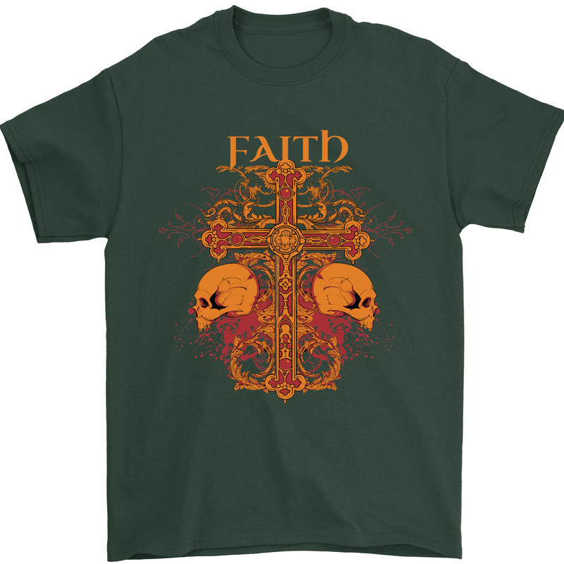 Faith Demonic Skulls Gothic Heavy Metal Mens T-Shirt Cotton Gildan Forest Green