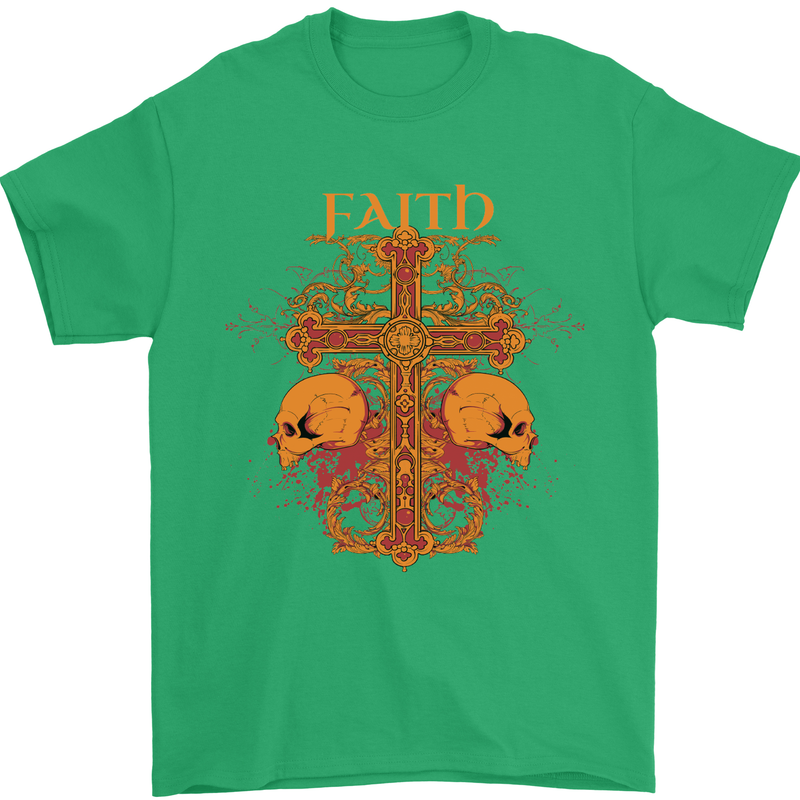 Faith Demonic Skulls Gothic Heavy Metal Mens T-Shirt Cotton Gildan Irish Green