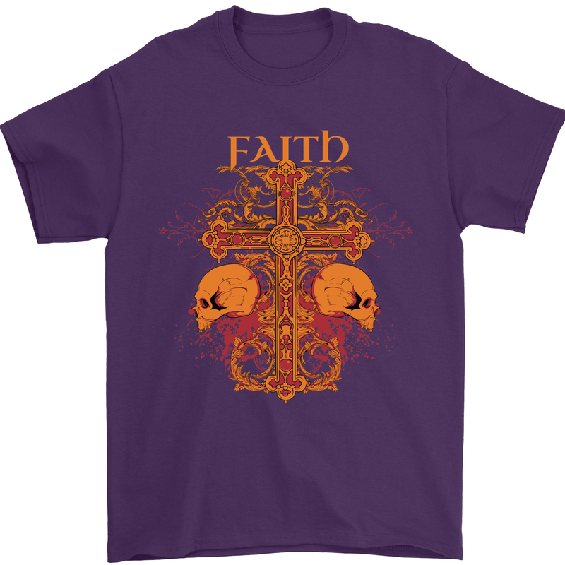 Faith Demonic Skulls Gothic Heavy Metal Mens T-Shirt Cotton Gildan Purple