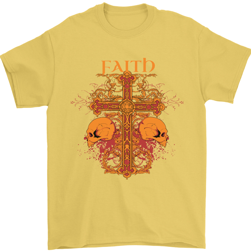 Faith Demonic Skulls Gothic Heavy Metal Mens T-Shirt Cotton Gildan Yellow