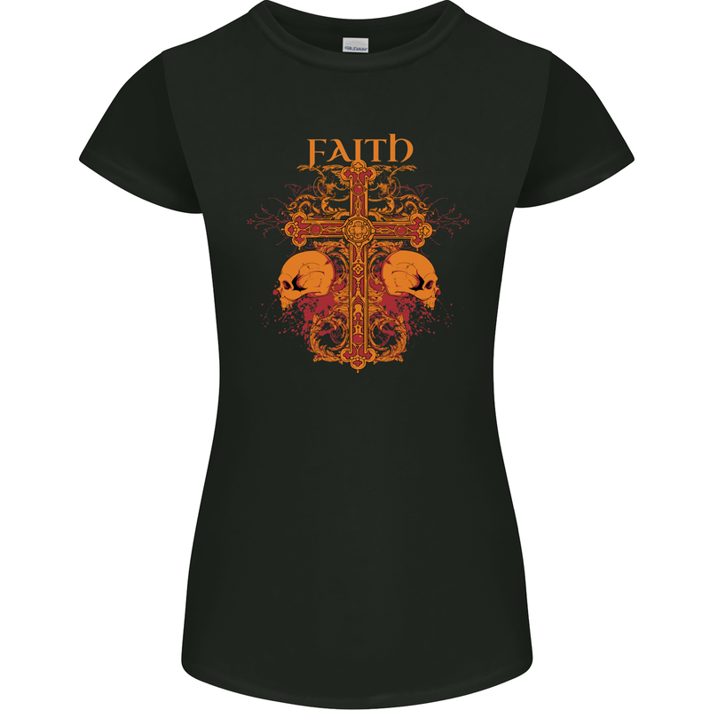 Faith Demonic Skulls Gothic Heavy Metal Womens Petite Cut T-Shirt Black