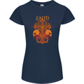 Faith Demonic Skulls Gothic Heavy Metal Womens Petite Cut T-Shirt Navy Blue