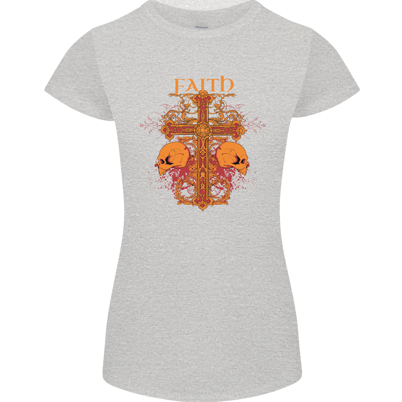 Faith Demonic Skulls Gothic Heavy Metal Womens Petite Cut T-Shirt Sports Grey