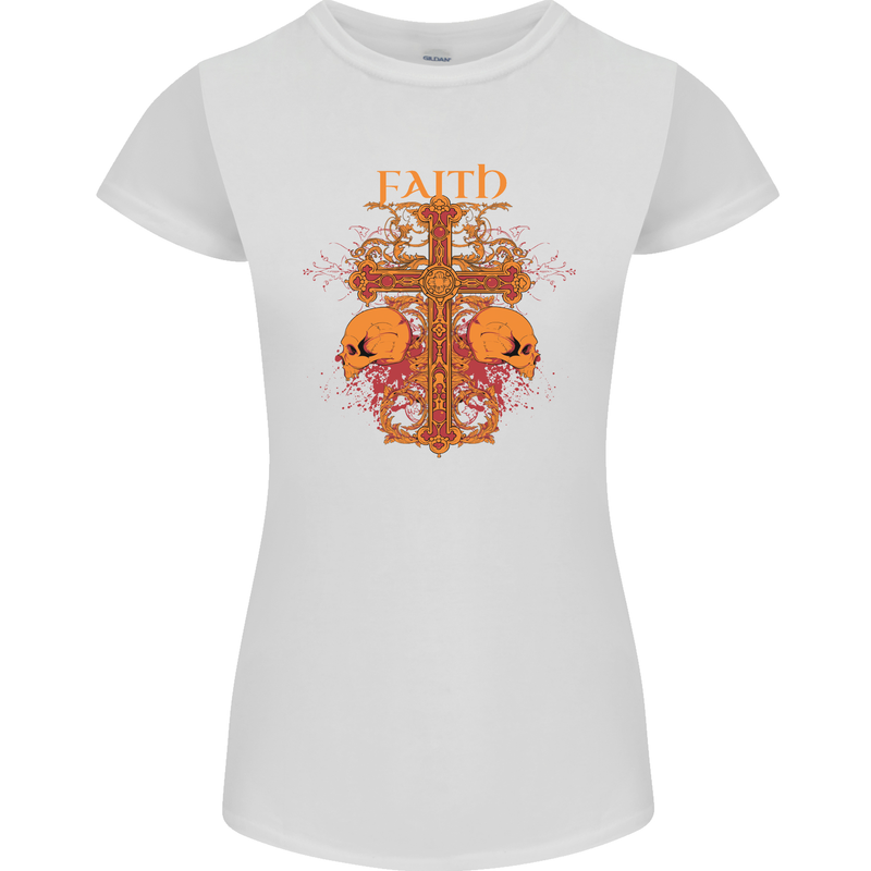 Faith Demonic Skulls Gothic Heavy Metal Womens Petite Cut T-Shirt White