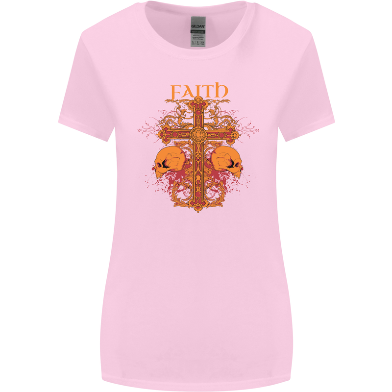 Faith Demonic Skulls Gothic Heavy Metal Womens Wider Cut T-Shirt Light Pink