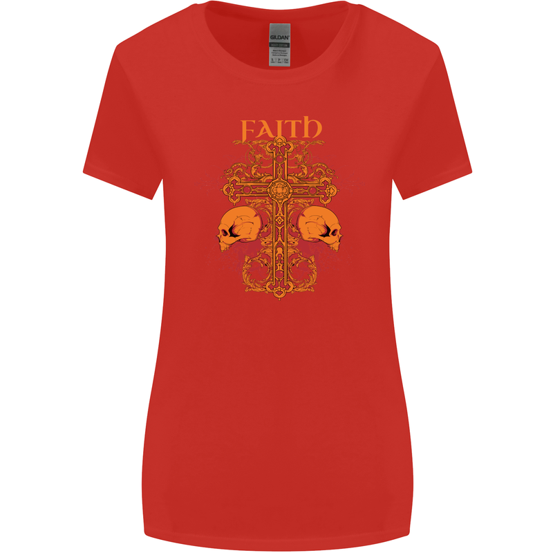 Faith Demonic Skulls Gothic Heavy Metal Womens Wider Cut T-Shirt Red