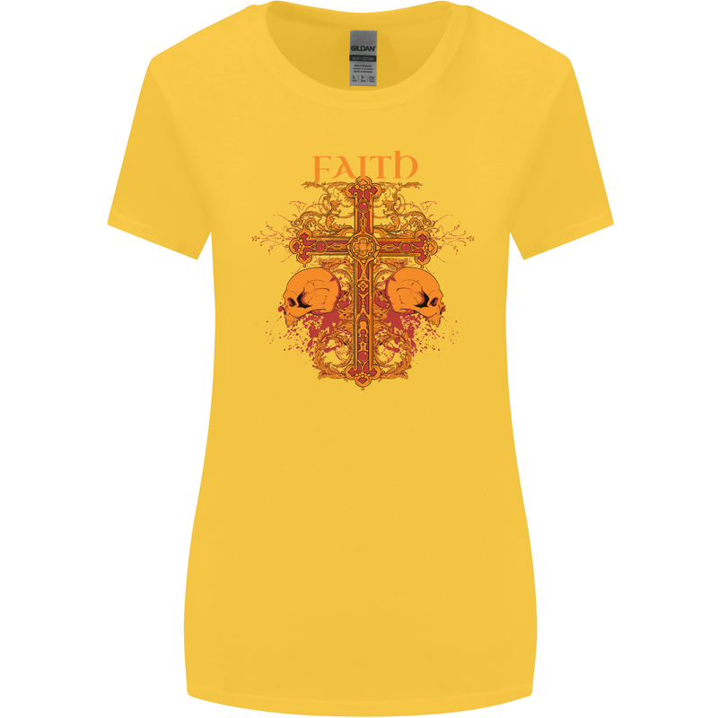 Faith Demonic Skulls Gothic Heavy Metal Womens Wider Cut T-Shirt Yellow