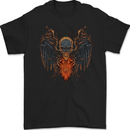 Fallen Angel Skull Demon Wing Flames Mens Gildan Cotton T-Shirt Black