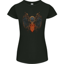 Fallen Angel Skull Demon Wing Flames Womens Petite Cut T-Shirt Black