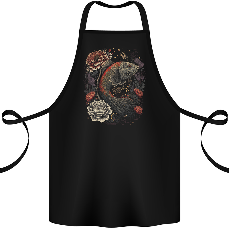 Fantasy Dragon Fish With Roses Cotton Apron 100% Organic Black