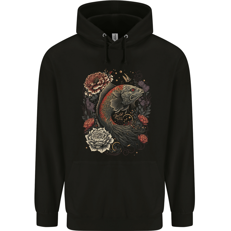 Fantasy Dragon Fish With Roses Mens 80% Cotton Hoodie Black