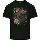 Fantasy Dragon Fish With Roses Mens Cotton T-Shirt Tee Top BLACK