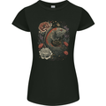 Fantasy Dragon Fish With Roses Womens Petite Cut T-Shirt Black