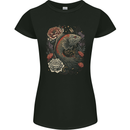 Fantasy Dragon Fish With Roses Womens Petite Cut T-Shirt Black