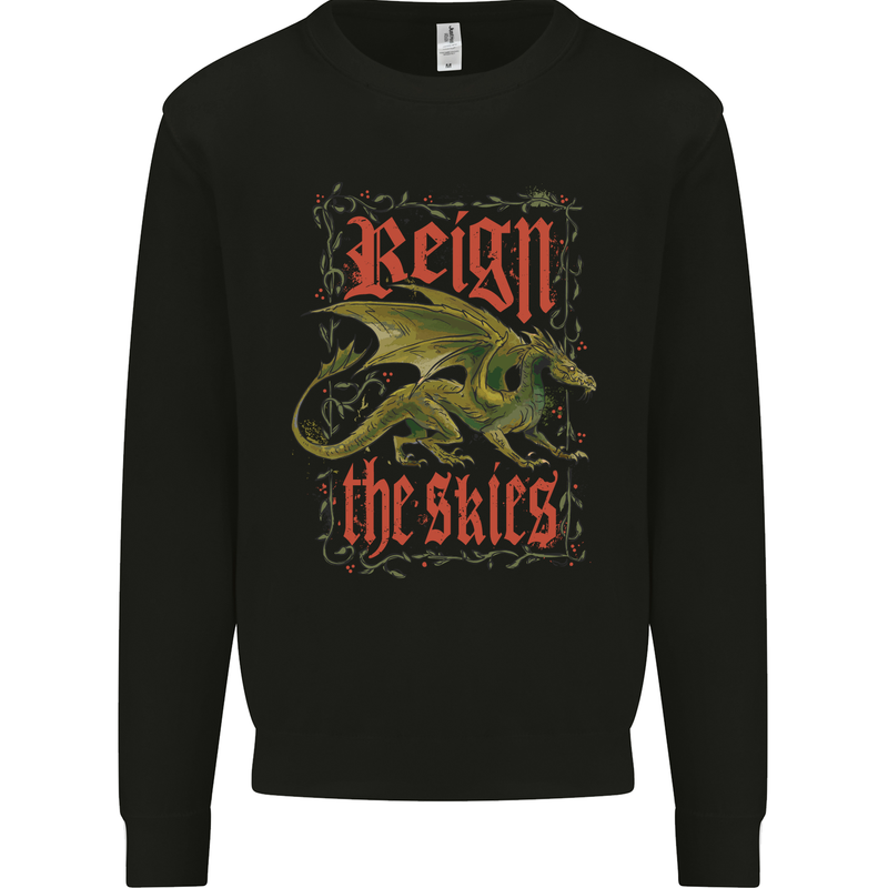 Fantasy Dragons Reign the Skies Kids Sweatshirt Jumper Black
