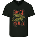 Fantasy Dragons Reign the Skies Mens V-Neck Cotton T-Shirt Black
