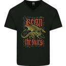 Fantasy Dragons Reign the Skies Mens V-Neck Cotton T-Shirt Black