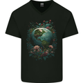 Fantasy Earth Climate Change Environment Mens V-Neck Cotton T-Shirt Black