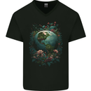 Fantasy Earth Climate Change Environment Mens V-Neck Cotton T-Shirt Black