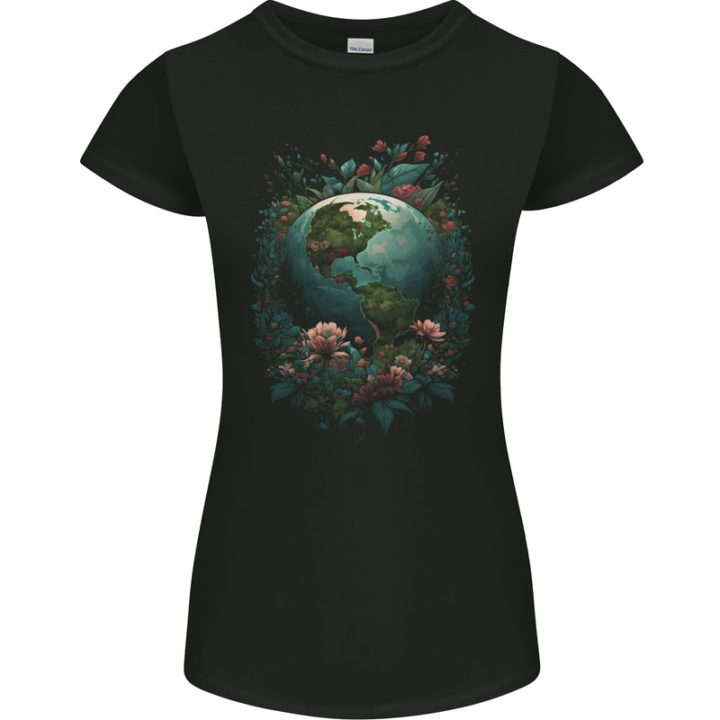 Fantasy Earth Climate Change Environment Womens Petite Cut T-Shirt Black