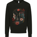 Fantasy Geisha Girl With Dragon & Roses Kids Sweatshirt Jumper Black