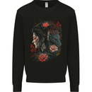 Fantasy Geisha Girl With Dragon & Roses Kids Sweatshirt Jumper Black