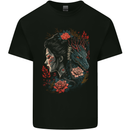 Fantasy Geisha Girl With Dragon & Roses Kids T-Shirt Childrens Black
