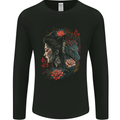 Fantasy Geisha Girl With Dragon & Roses Mens Long Sleeve T-Shirt Black
