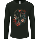 Fantasy Geisha Girl With Dragon & Roses Mens Long Sleeve T-Shirt Black