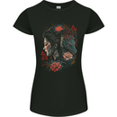 Fantasy Geisha Girl With Dragon & Roses Womens Petite Cut T-Shirt Black