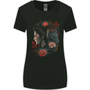 Fantasy Geisha Girl With Dragon & Roses Womens Wider Cut T-Shirt Black