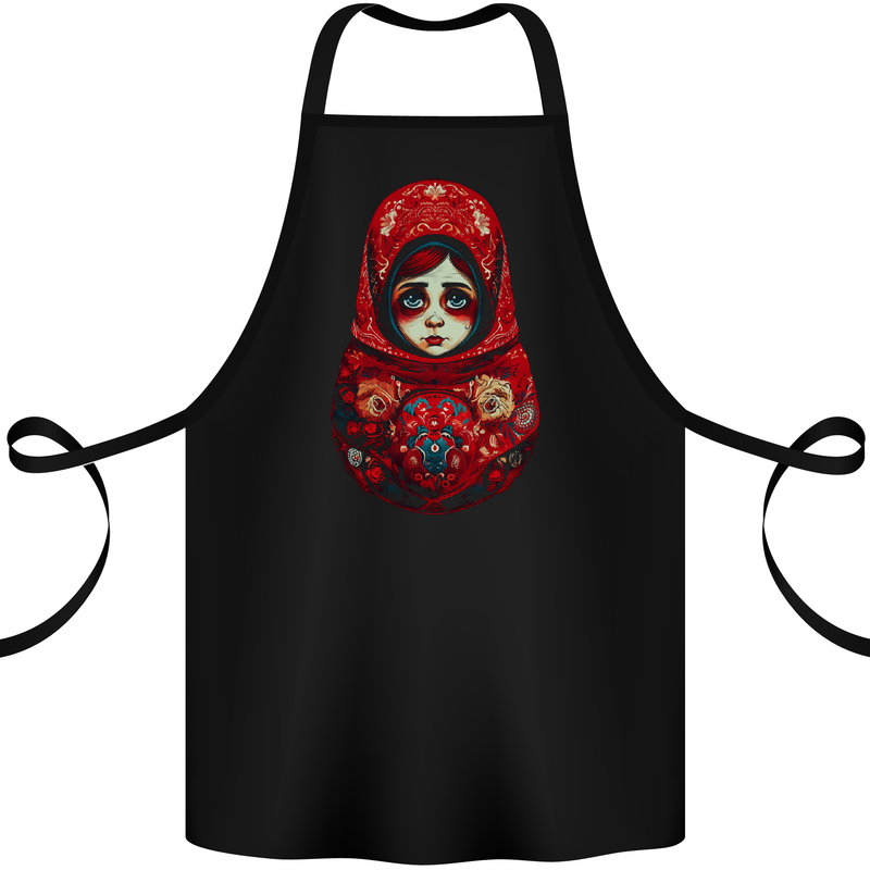Fantasy Matryoshka Doll Russian Girl Cotton Apron 100% Organic Black