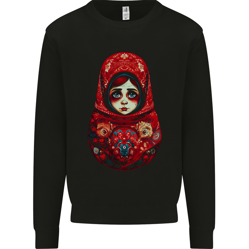 Fantasy Matryoshka Doll Russian Girl Kids Sweatshirt Jumper Black