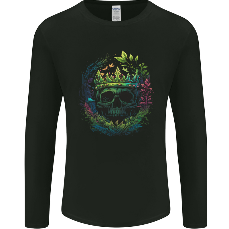 Fantasy Skull King in a Reath Mens Long Sleeve T-Shirt Black