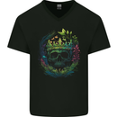 Fantasy Skull King in a Reath Mens V-Neck Cotton T-Shirt Black