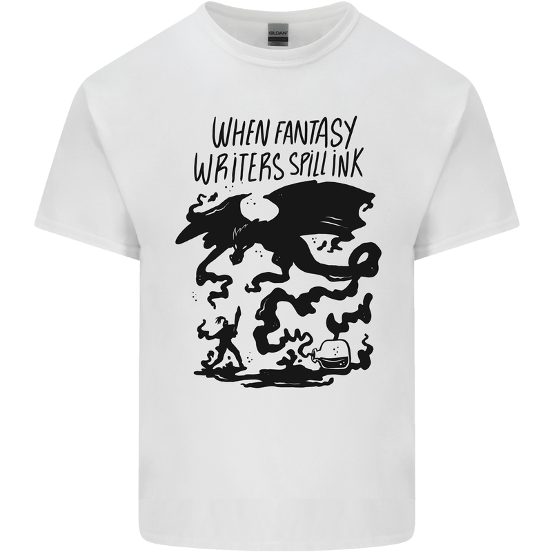 Fantasy Writer Author Novelist Dragons Mens Cotton T-Shirt Tee Top White