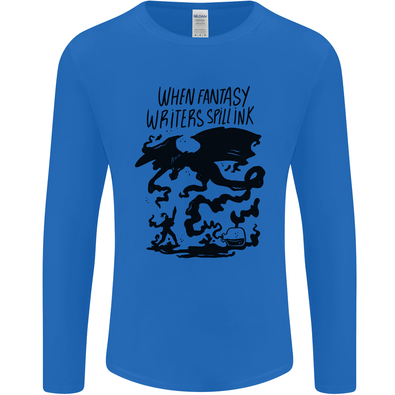 Fantasy Writer Author Novelist Dragons Mens Long Sleeve T-Shirt Royal Blue