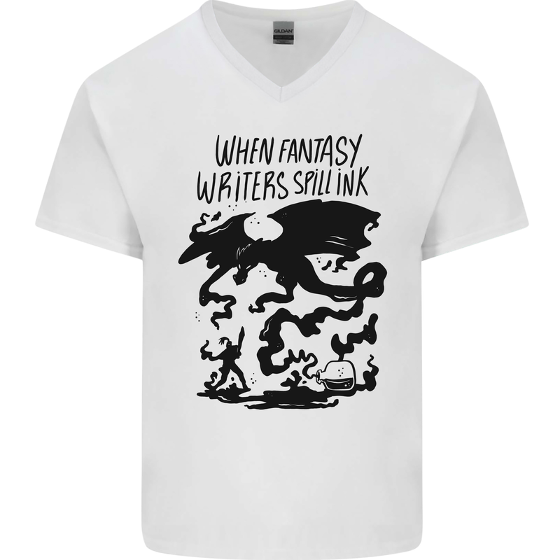 Fantasy Writer Author Novelist Dragons Mens V-Neck Cotton T-Shirt White