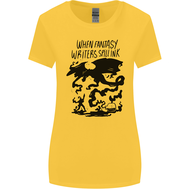 Fantasy Writer Author Novelist Dragons Womens Wider Cut T-Shirt Yellow
