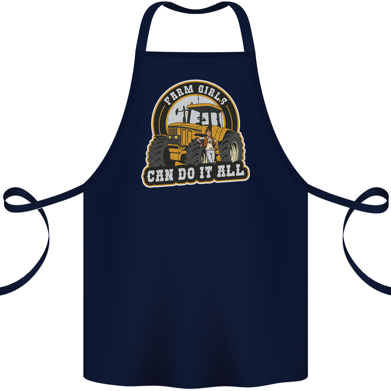 Farm Girls Can Do It All Funny Farmer Cotton Apron 100% Organic Navy Blue