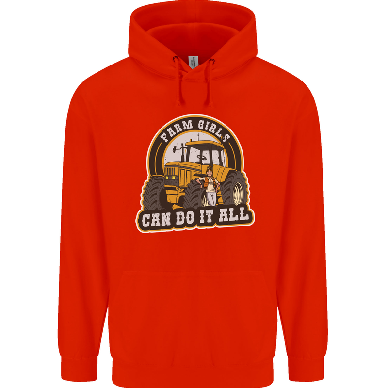 Farm Girls Can Do It All Funny Farmer Mens 80% Cotton Hoodie Bright Red